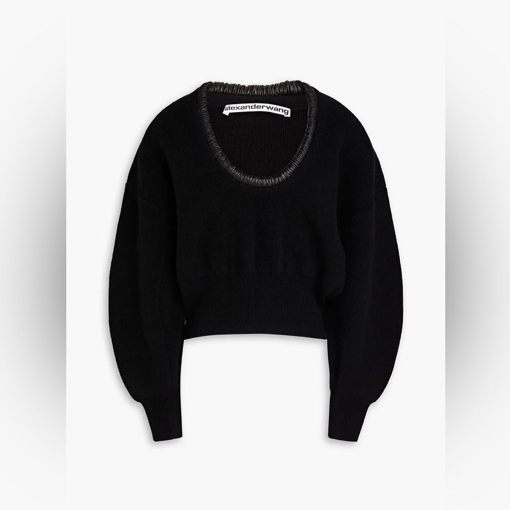 W/ Tags Alexander Wang Scoop Neck Pullover w/ Ruched Leather Tubular Sweater XS